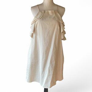 Linen Lux linen blend ivory ruffle accent mini dress XL preppy boho minimalist
